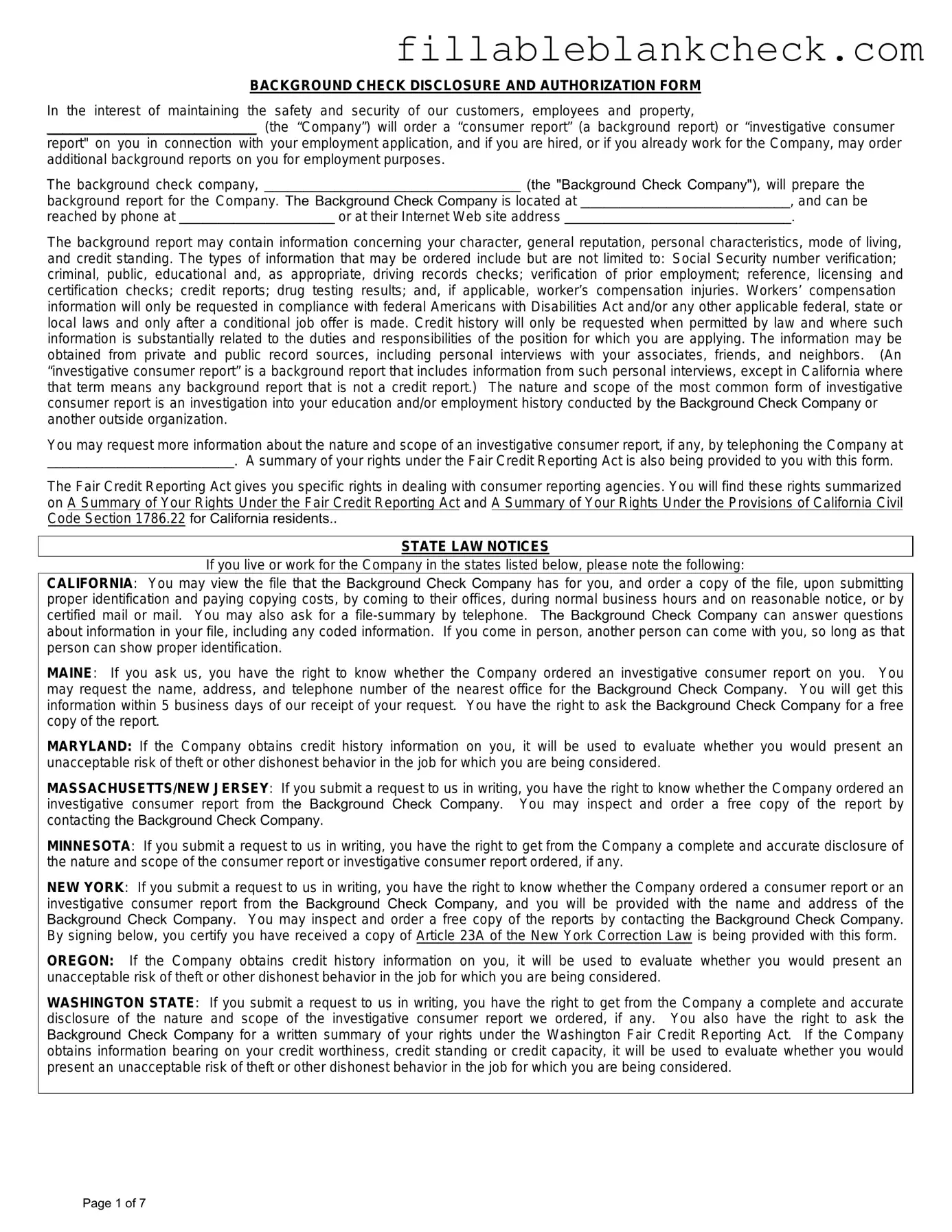 Printable Background Check Authorization Template in PDF