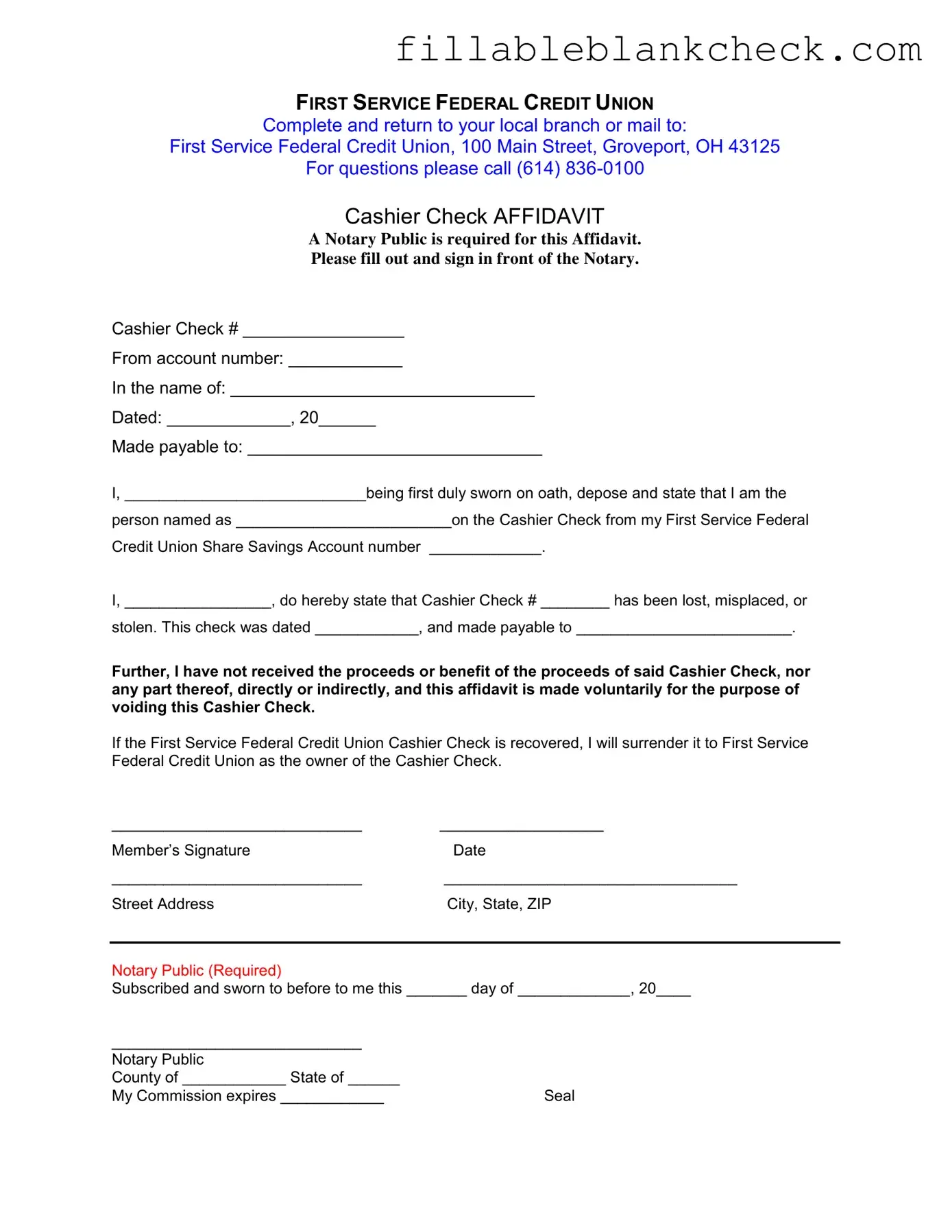 Printable Cashiers Check Pdf Template in PDF