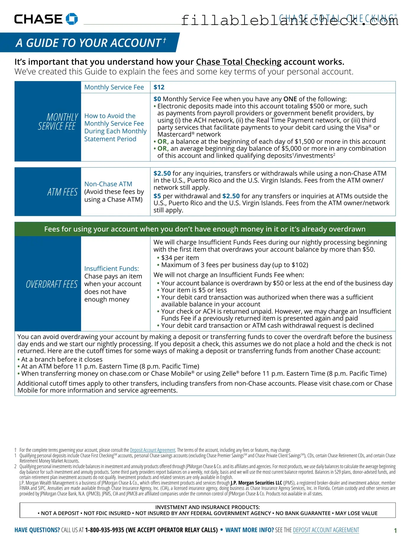Printable Chase Print Counter Checks Template in PDF