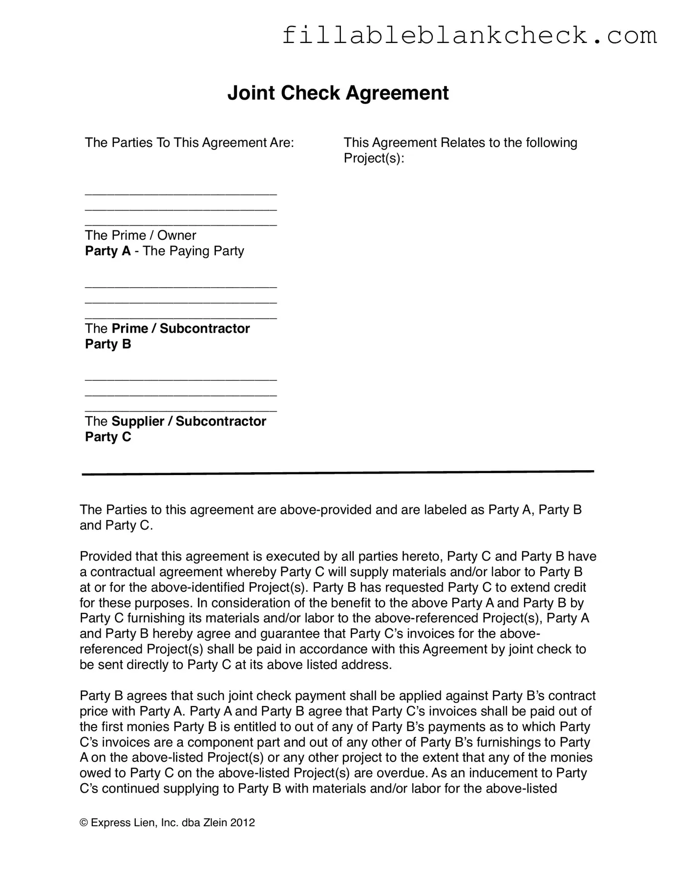 Printable Joint Check Template in PDF