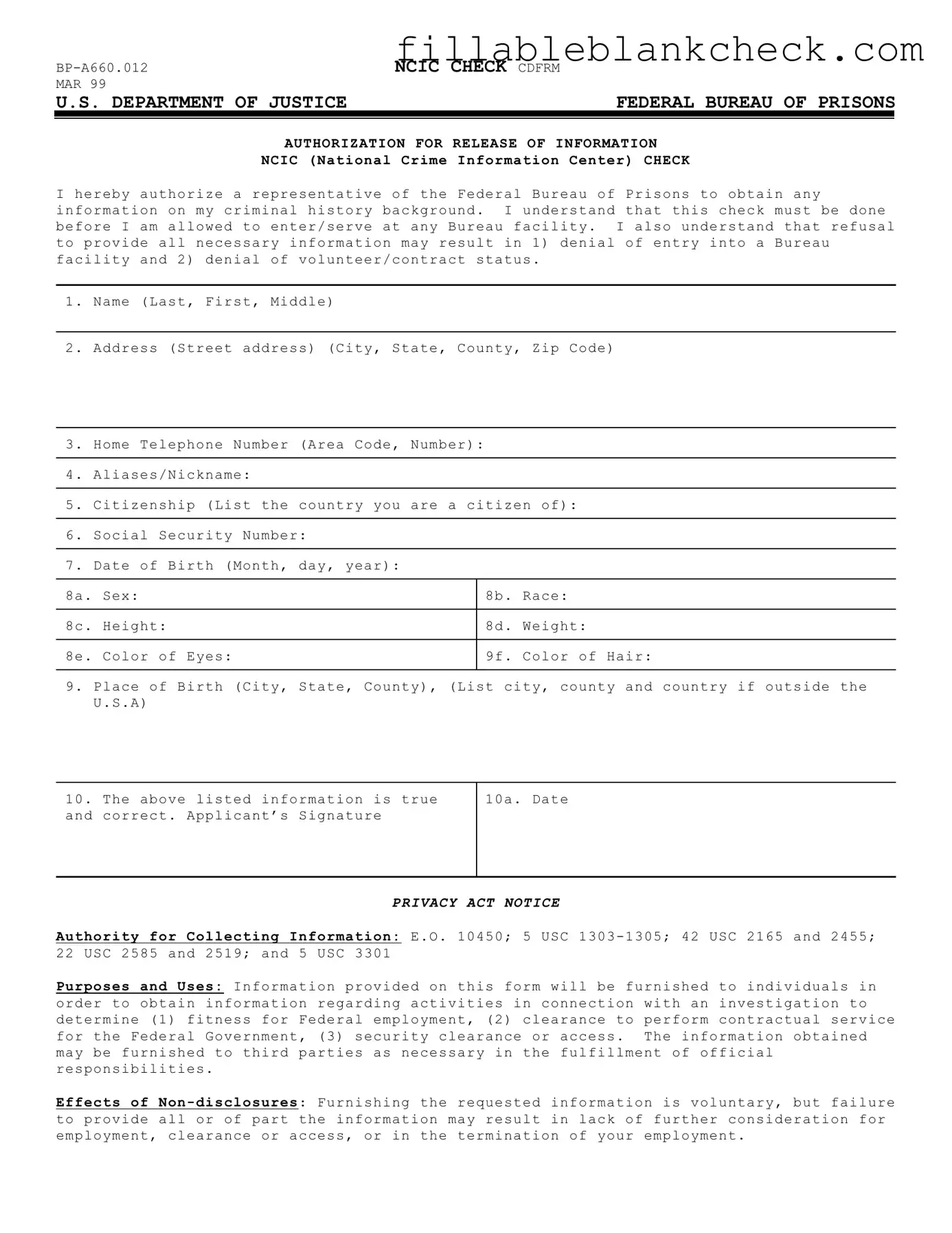 Printable Ncic Check Template in PDF