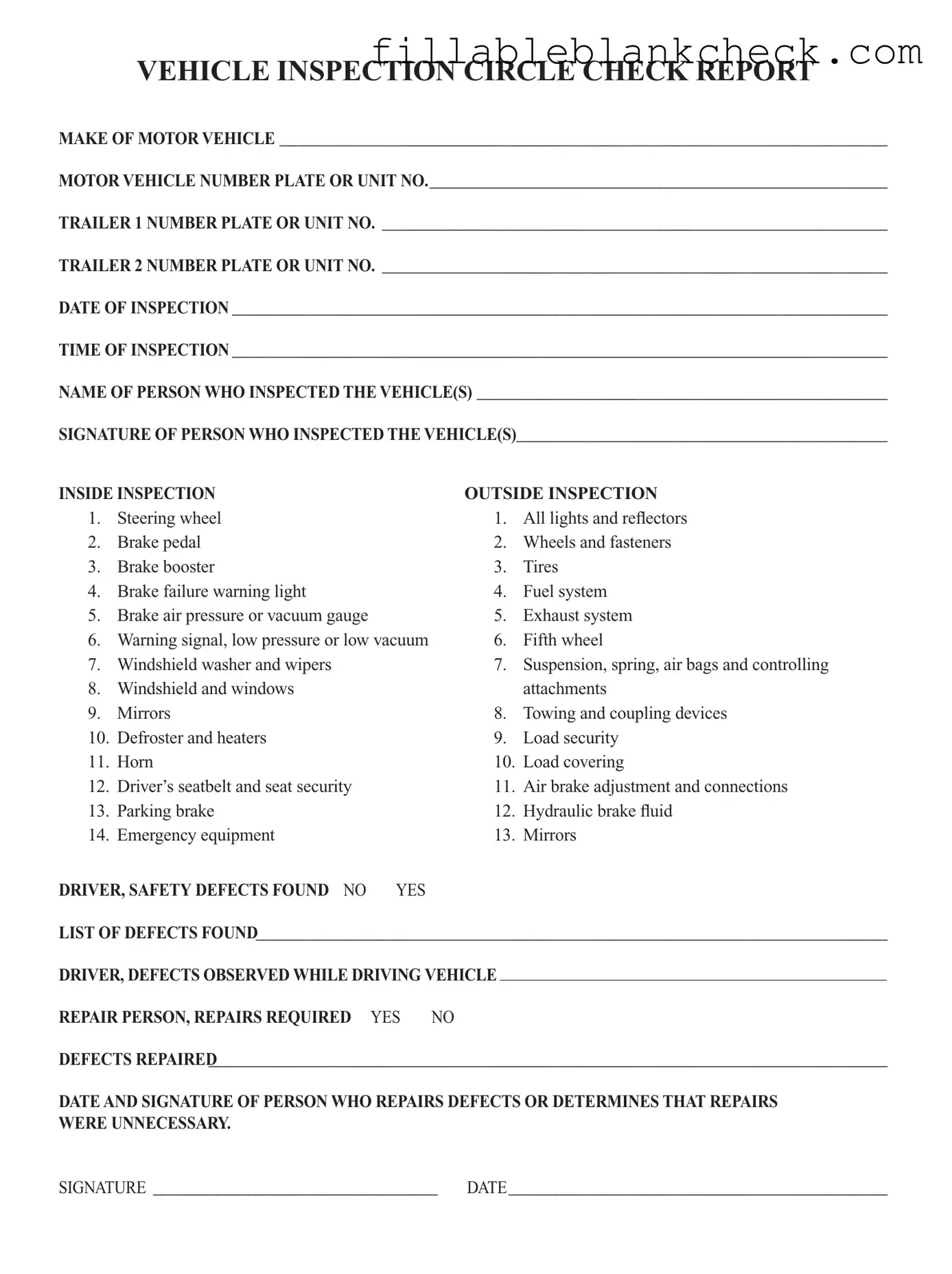 Printable Vehicle Circle Check Template in PDF